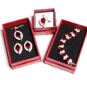 4 Piece Sterling Silver & Red Zircon Set (ring sz 6)